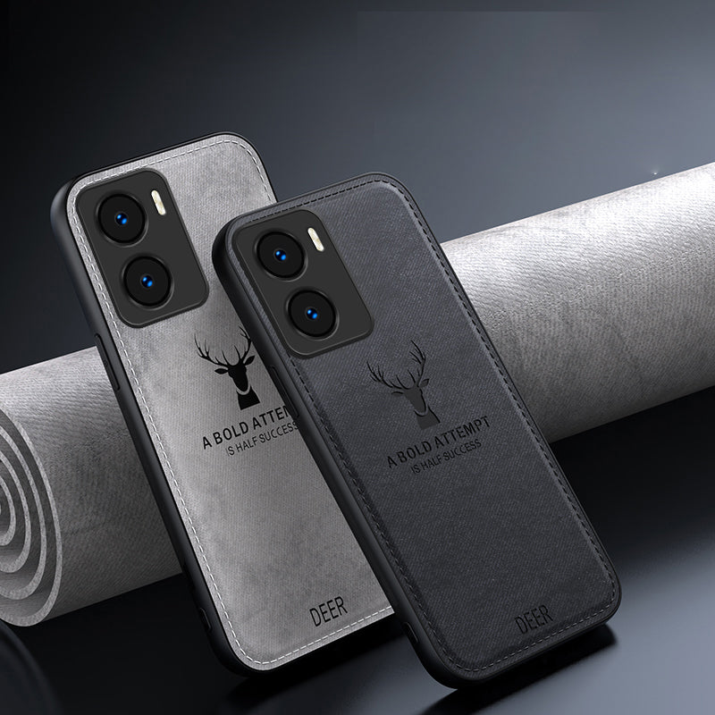 For Honor Play 40 Plus 5G Cloth Texture Wholesale Phone Cases Deer Pattern Leather+PC+TPU Phone Cover - Grey