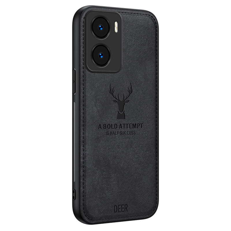 For Honor Play 40 Plus 5G Cloth Texture Wholesale Phone Cases Deer Pattern Leather+PC+TPU Phone Cover - Black