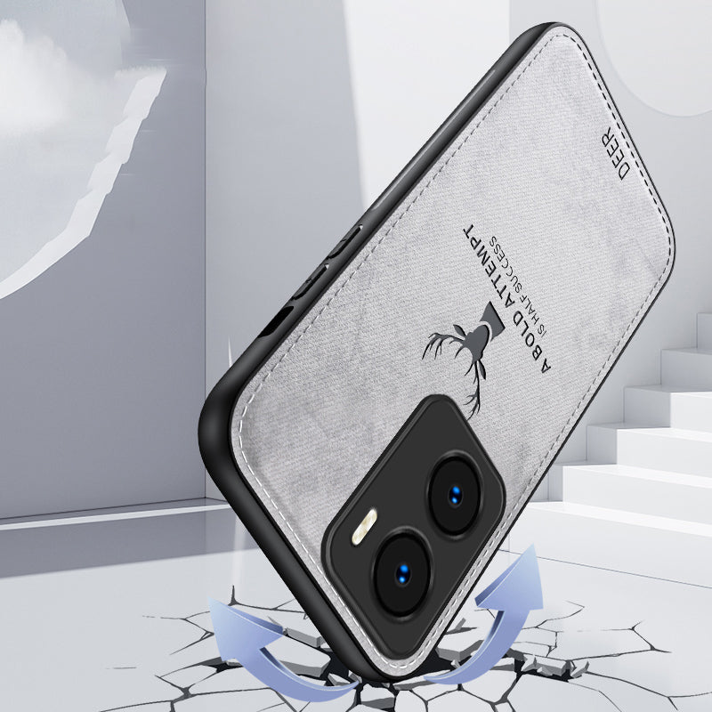 For Honor Play 40 Plus 5G Cloth Texture Wholesale Phone Cases Deer Pattern Leather+PC+TPU Phone Cover - Black