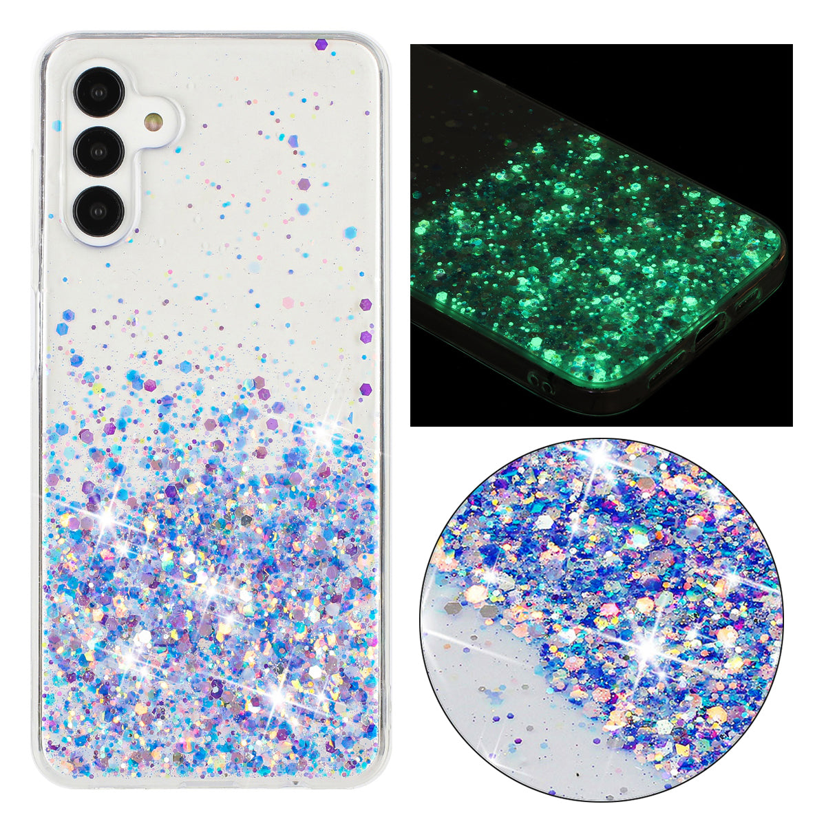 For Samsung Galaxy S24+ Case Luminous Sequins Anti-fall TPU Mobile Phone Cover - Purple