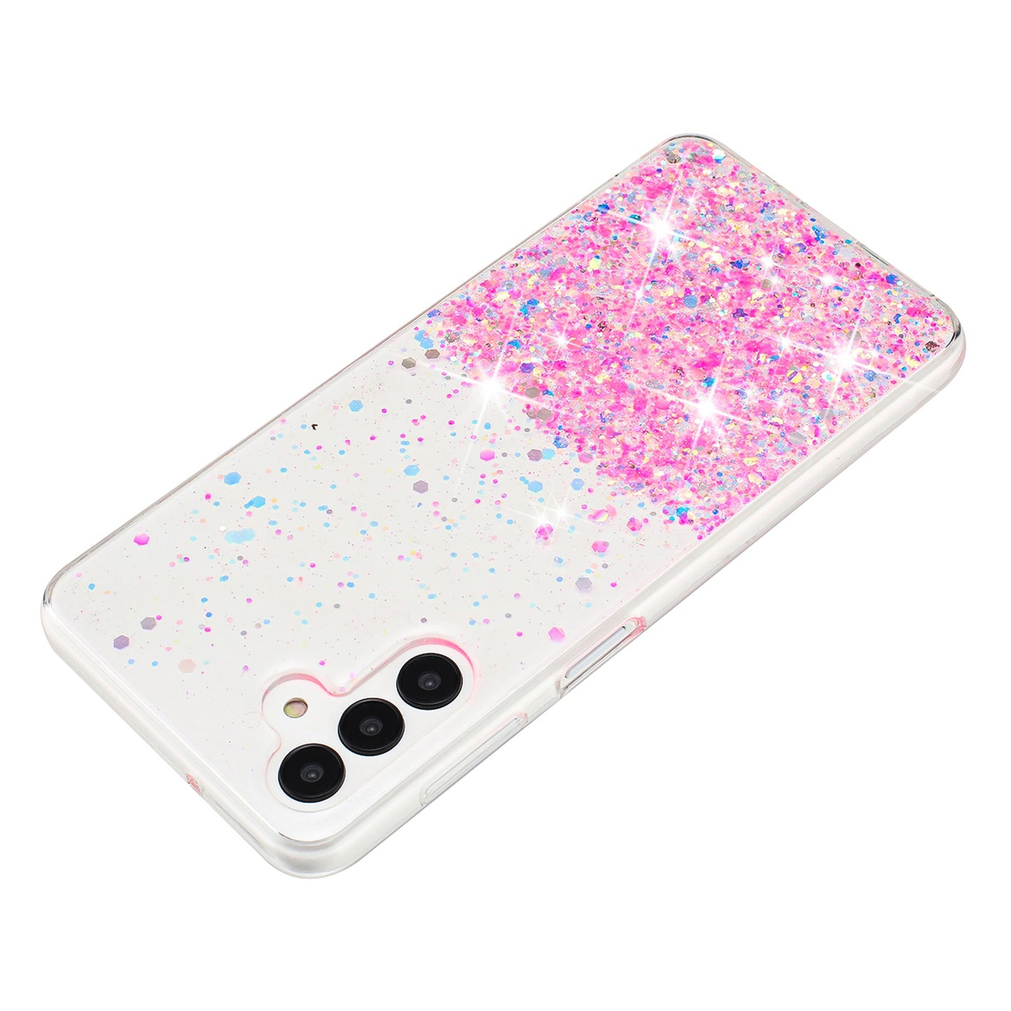 For Samsung Galaxy S24 Case Sparkle Sequins Luminous Epoxy TPU Phone Cover - Pink