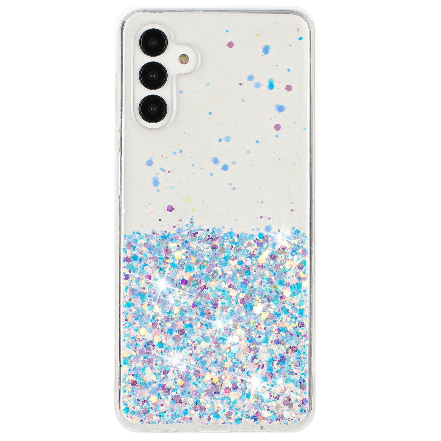 For Samsung Galaxy S24 Case Sparkle Sequins Luminous Epoxy TPU Phone Cover - White