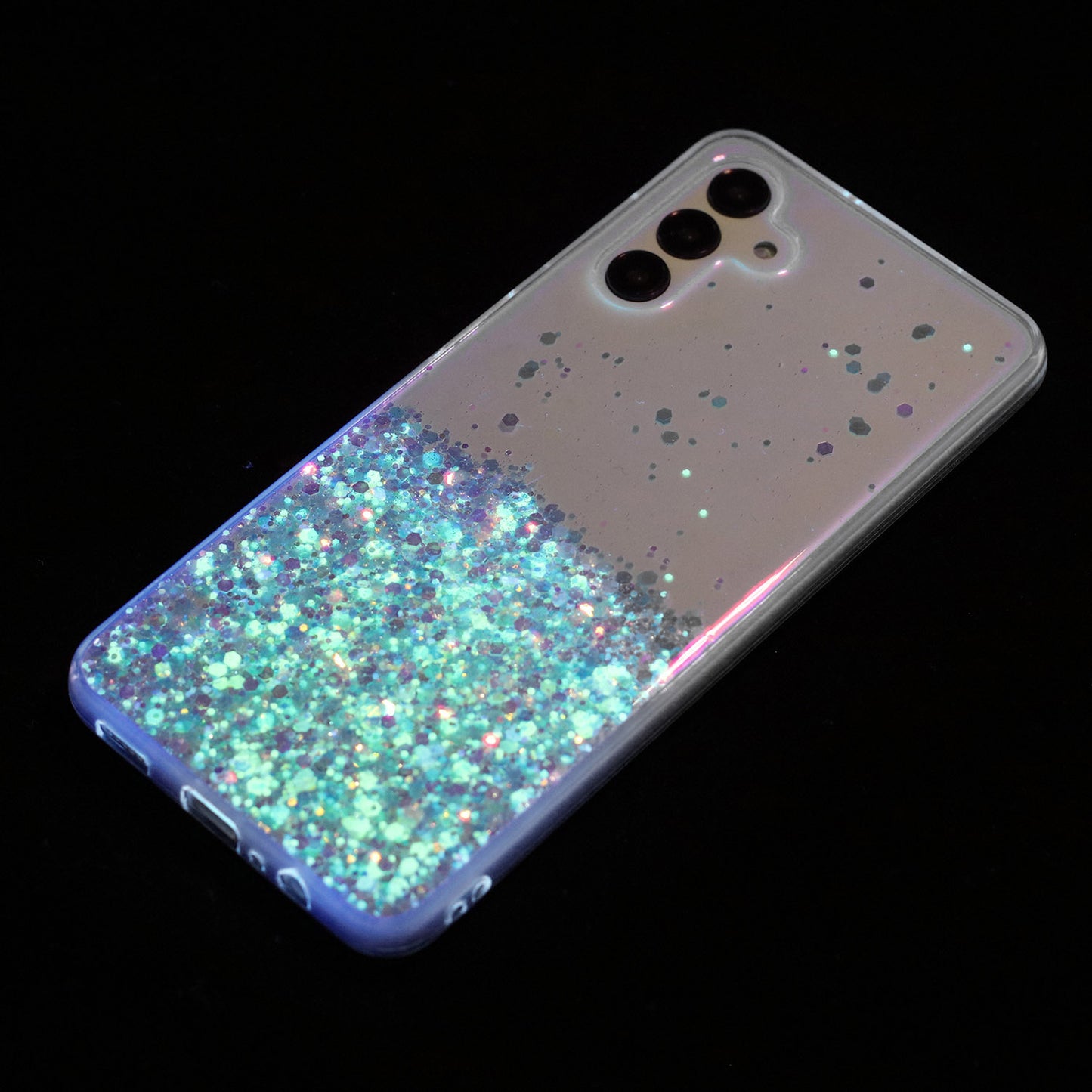 For Samsung Galaxy S24 Case Sparkle Sequins Luminous Epoxy TPU Phone Cover - White