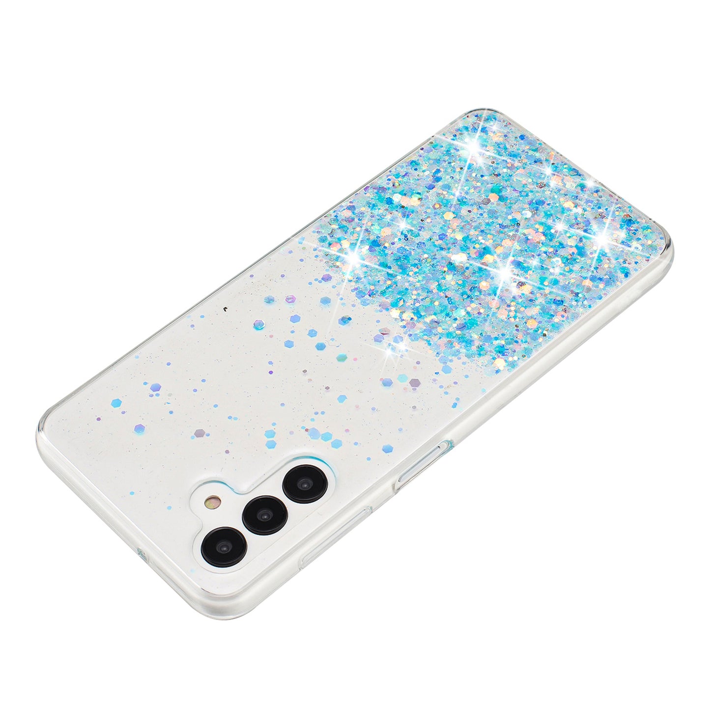 For Samsung Galaxy S24 Case Sparkle Sequins Luminous Epoxy TPU Phone Cover - Blue