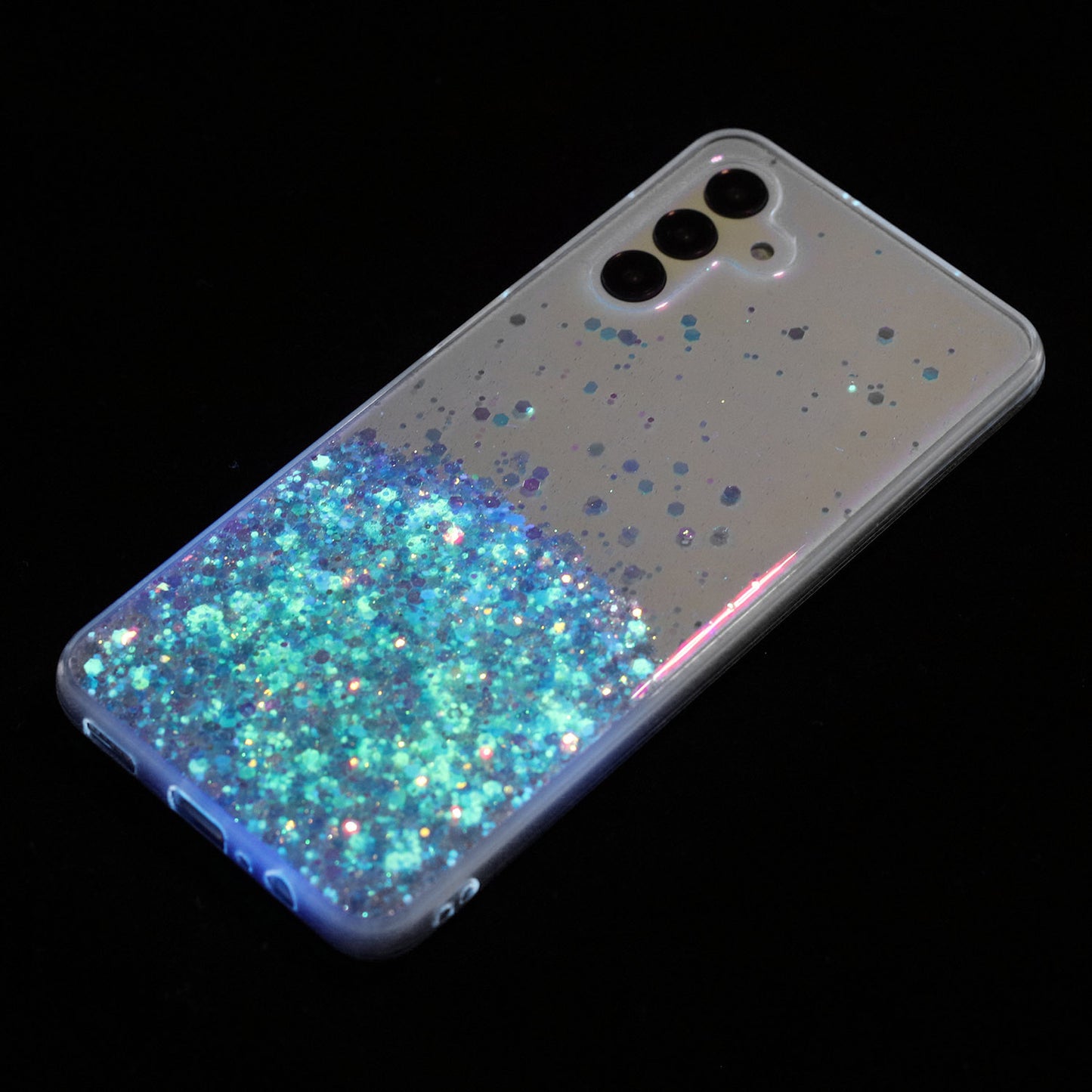 For Samsung Galaxy S24 Case Sparkle Sequins Luminous Epoxy TPU Phone Cover - Blue
