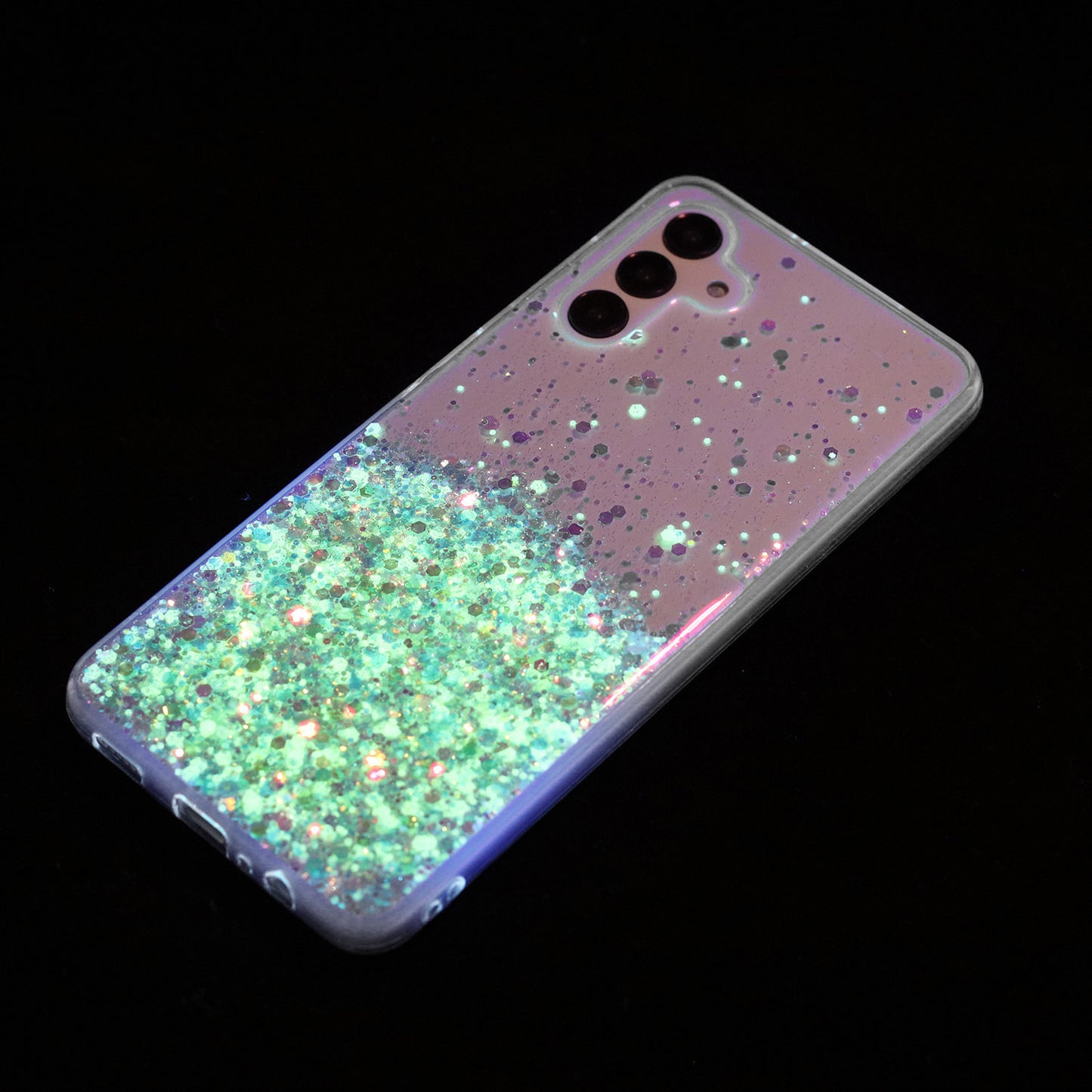 For Samsung Galaxy S24 Case Sparkle Sequins Luminous Epoxy TPU Phone Cover - Green