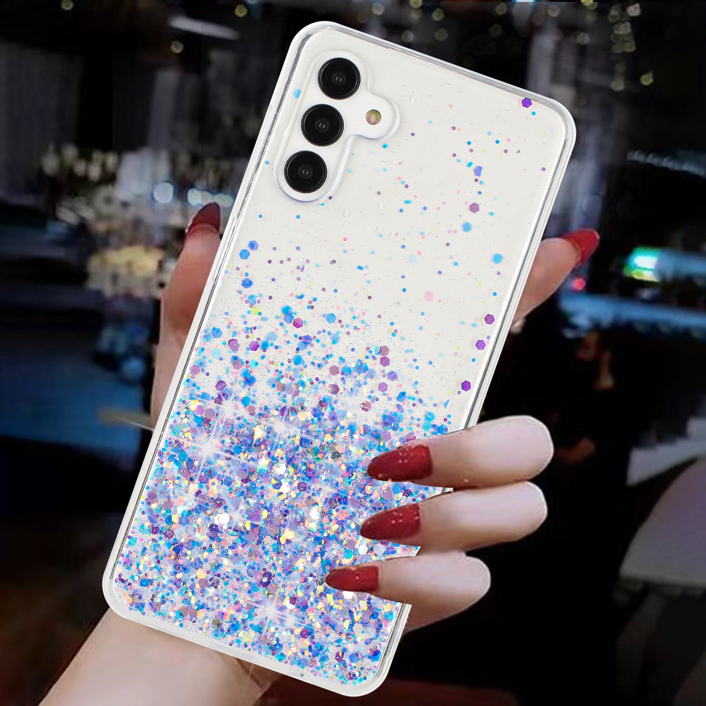 For Samsung Galaxy S24 Case Sparkle Sequins Luminous Epoxy TPU Phone Cover - Purple