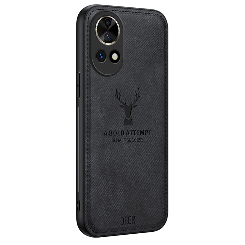 Phone Cover for Huawei nova 12 5G Case Deer Pattern Cloth Texture Leather+PC+TPU Shell - Black