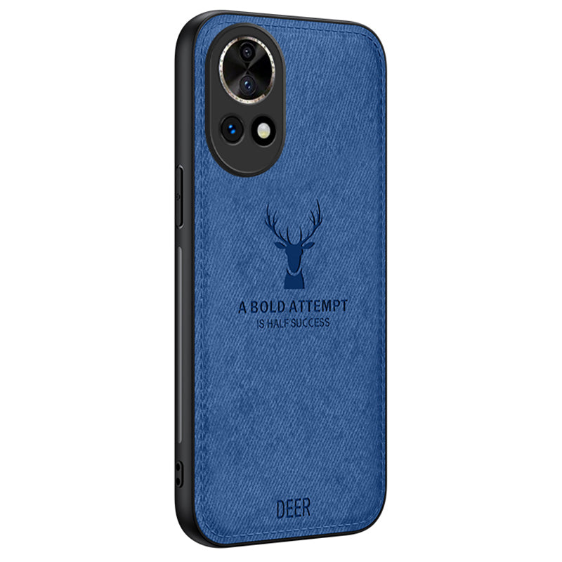 Phone Cover for Huawei nova 12 5G Case Deer Pattern Cloth Texture Leather+PC+TPU Shell - Blue