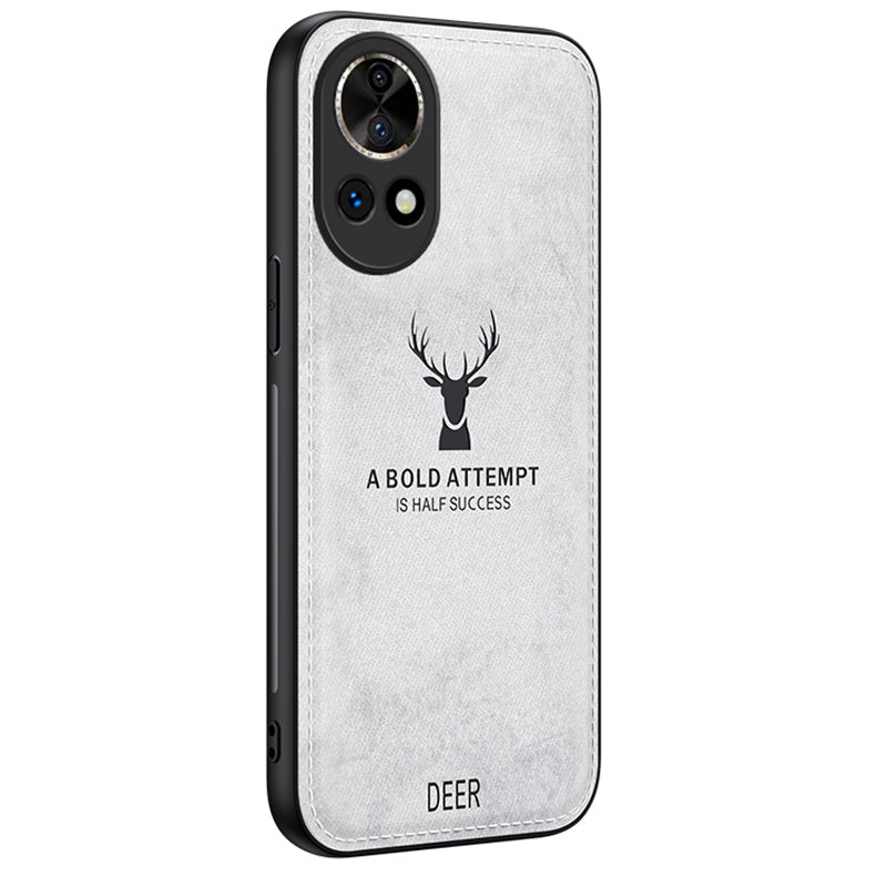 Phone Cover for Huawei nova 12 5G Case Deer Pattern Cloth Texture Leather+PC+TPU Shell - Grey