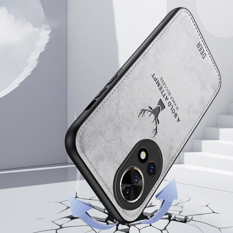 Phone Cover for Huawei nova 12 5G Case Deer Pattern Cloth Texture Leather+PC+TPU Shell - Grey