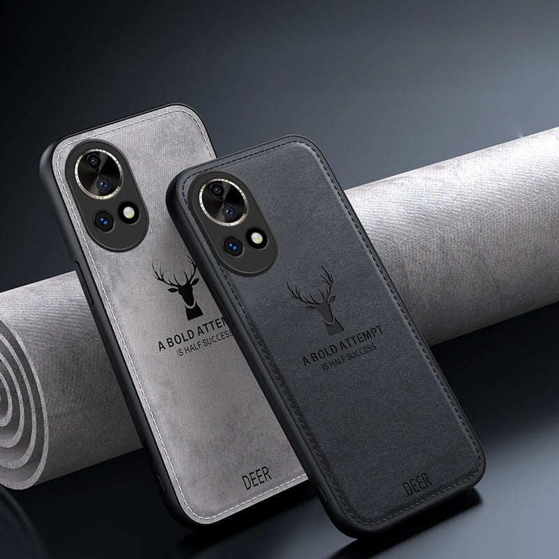 Phone Cover for Huawei nova 12 5G Case Deer Pattern Cloth Texture Leather+PC+TPU Shell - Grey