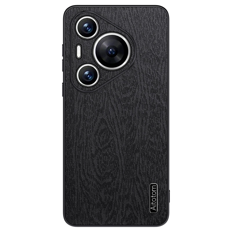 For Huawei Pura 70 Pro / Pura 70 Pro+ Anti-Scratch Case Wood Texture PU Leather+PC+TPU Phone Cover - Black