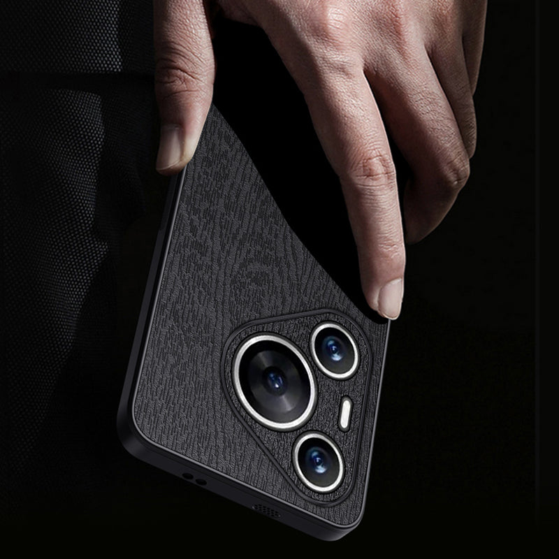 For Huawei Pura 70 Pro / Pura 70 Pro+ Anti-Scratch Case Wood Texture PU Leather+PC+TPU Phone Cover - Black