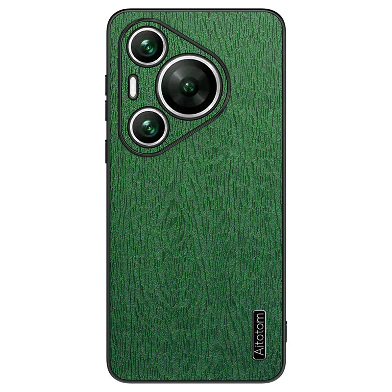 For Huawei Pura 70 Pro / Pura 70 Pro+ Anti-Scratch Case Wood Texture PU Leather+PC+TPU Phone Cover - Green