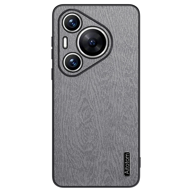 For Huawei Pura 70 Pro / Pura 70 Pro+ Anti-Scratch Case Wood Texture PU Leather+PC+TPU Phone Cover - Grey