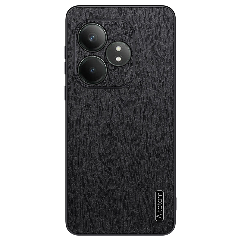 For Realme GT Neo6 SE 5G Cases PU Leather+PC+TPU Anti-drop Wood Texture Phone Cover - Black