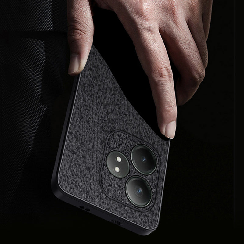 For Realme GT Neo6 SE 5G Cases PU Leather+PC+TPU Anti-drop Wood Texture Phone Cover - Black