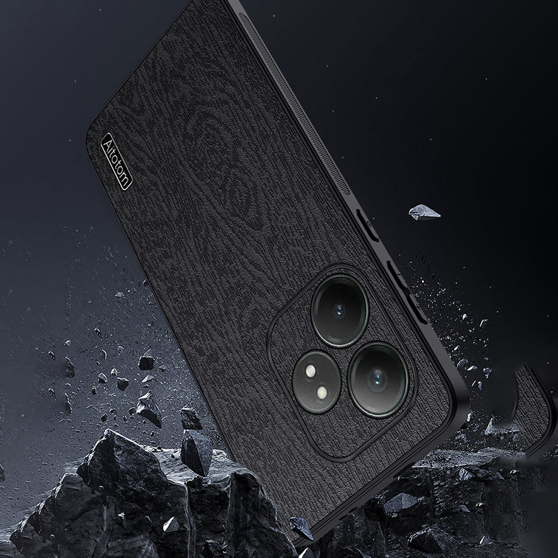 For Realme GT Neo6 SE 5G Cases PU Leather+PC+TPU Anti-drop Wood Texture Phone Cover - Black