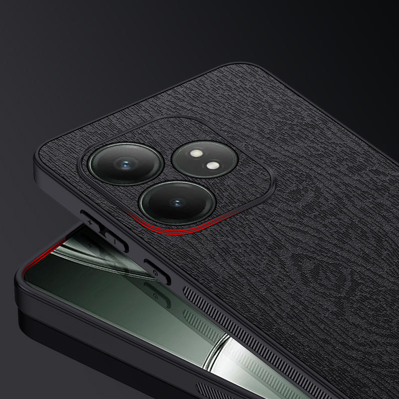 For Realme GT Neo6 SE 5G Cases PU Leather+PC+TPU Anti-drop Wood Texture Phone Cover - Black