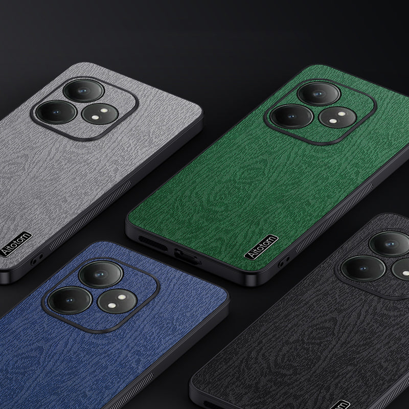 For Realme GT Neo6 SE 5G Cases PU Leather+PC+TPU Anti-drop Wood Texture Phone Cover - Black