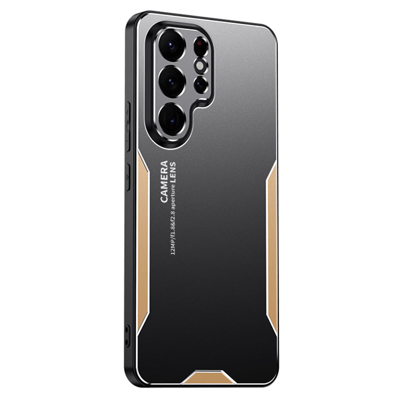 For Samsung Galaxy S22 Ultra 5G Back Case Military Aluminum Alloy Sturdy Protective Cover - Gold