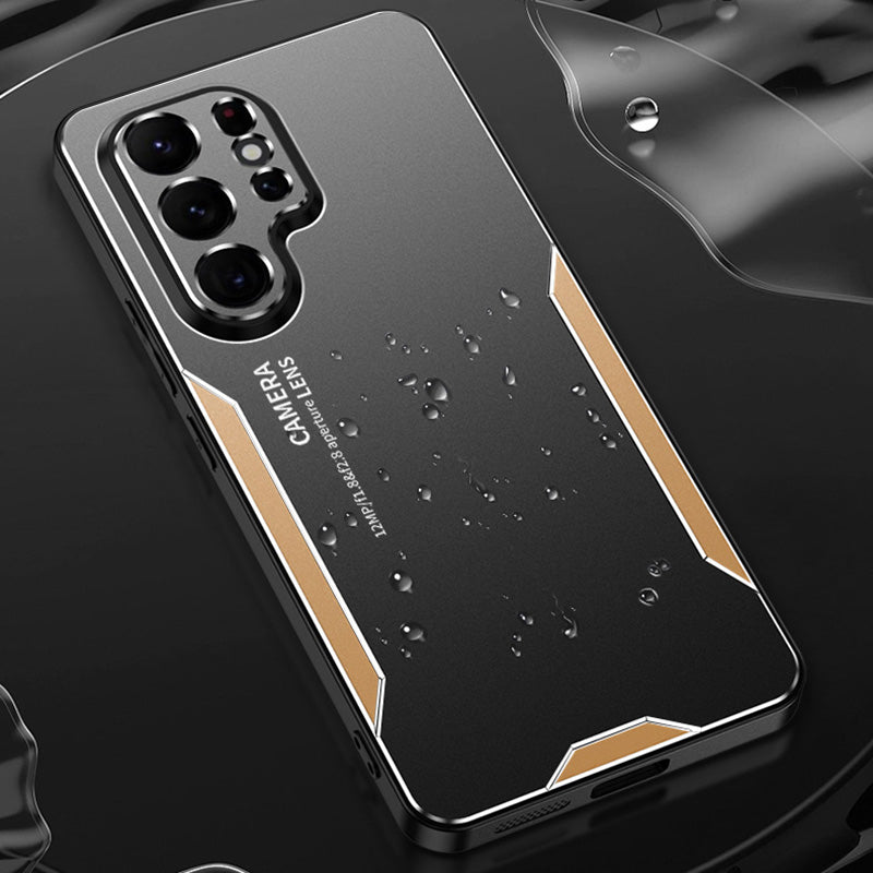 For Samsung Galaxy S22 Ultra 5G Back Case Military Aluminum Alloy Sturdy Protective Cover - Gold