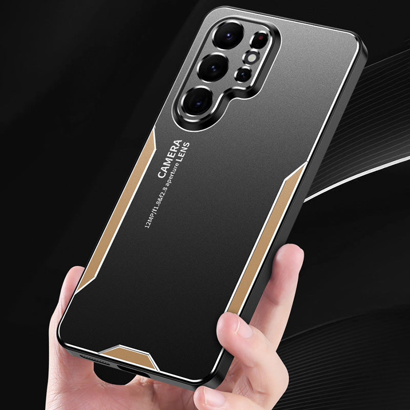 For Samsung Galaxy S22 Ultra 5G Back Case Military Aluminum Alloy Sturdy Protective Cover - Gold