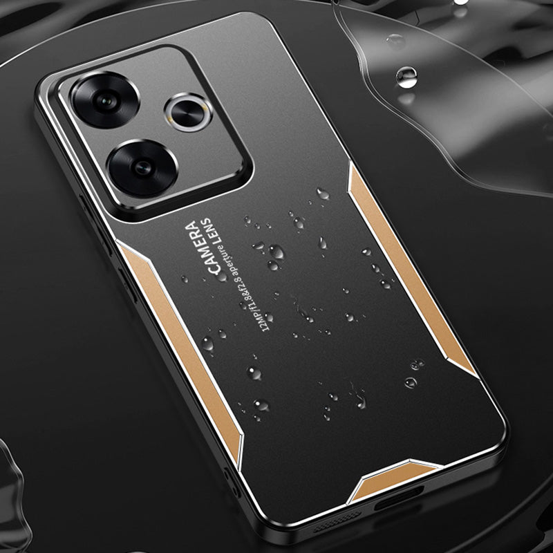 For Xiaomi Redmi Turbo 3 5G Case Aluminum Alloy+PC+TPU Shock Absorption Phone Cover - Gold