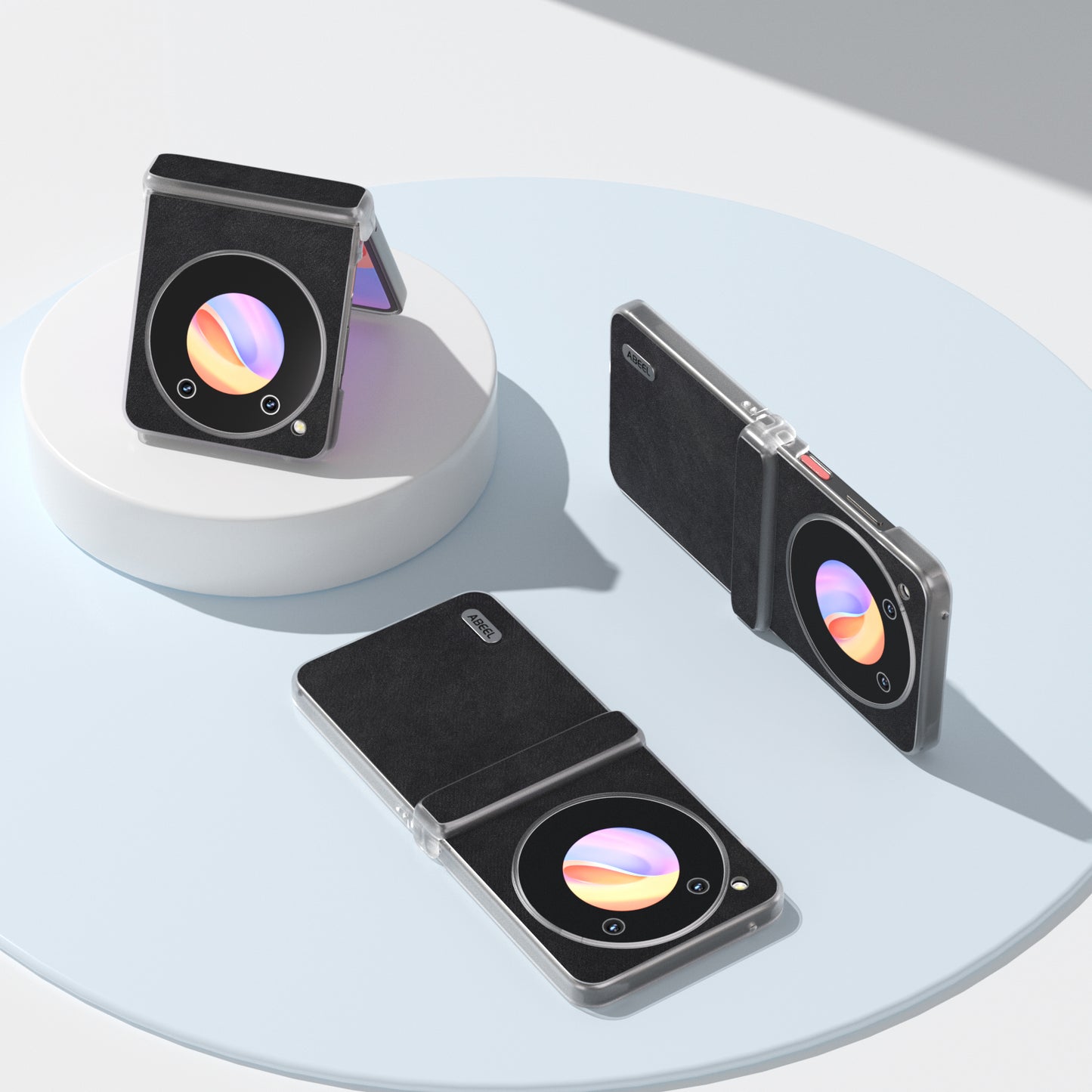 ABEEL For ZTE nubia Flip 5G Case PU Leather Coated PC Matte Clear Edge Phone Shell - Black