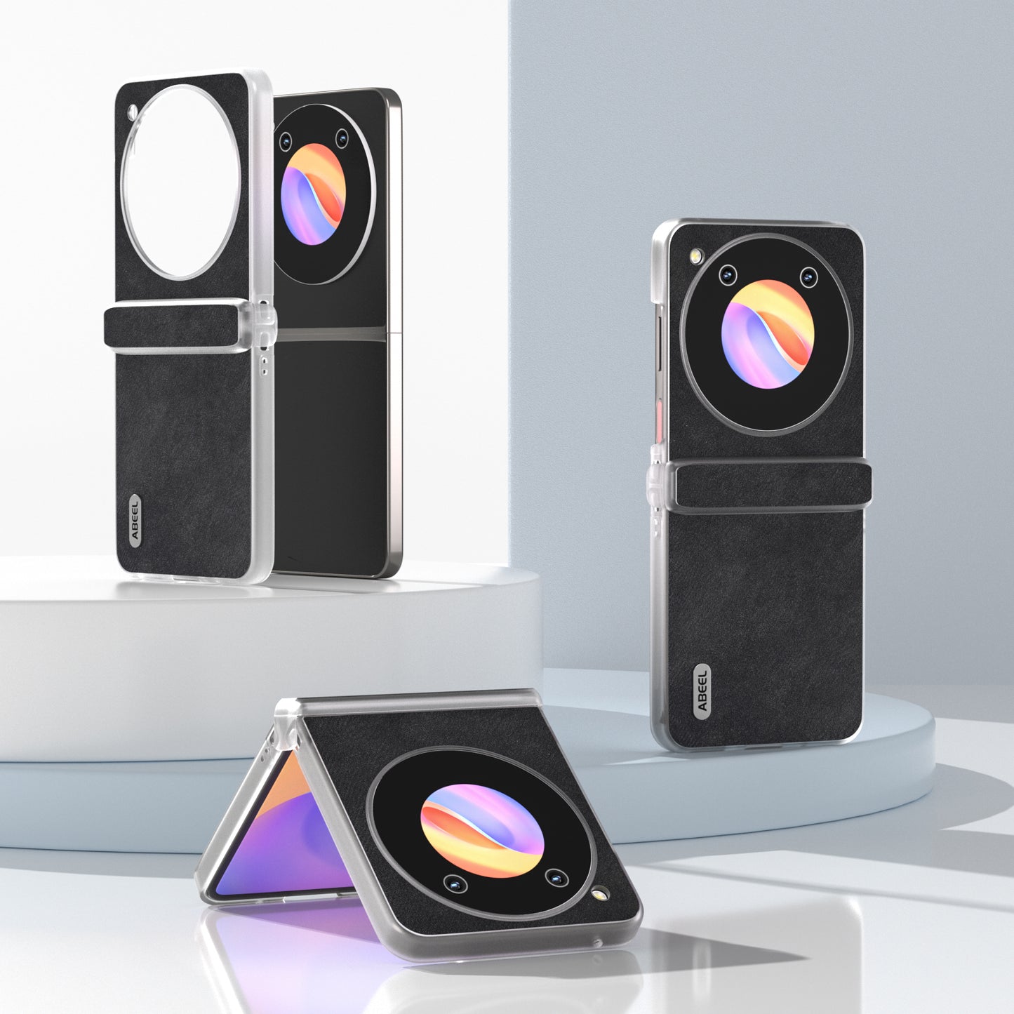 ABEEL For ZTE nubia Flip 5G Case PU Leather Coated PC Matte Clear Edge Phone Shell - Black