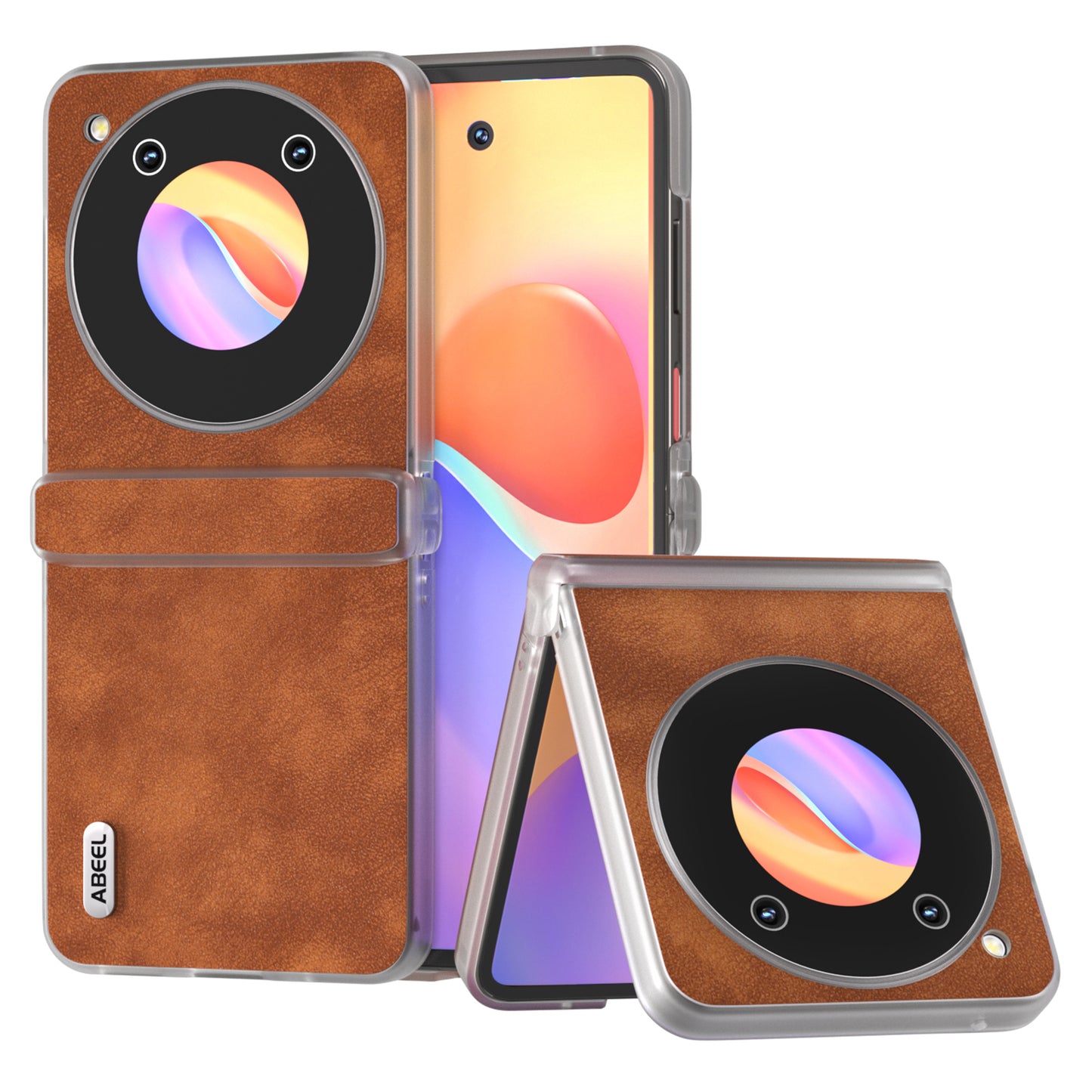 ABEEL For ZTE nubia Flip 5G Case PU Leather Coated PC Matte Clear Edge Phone Shell - Brown