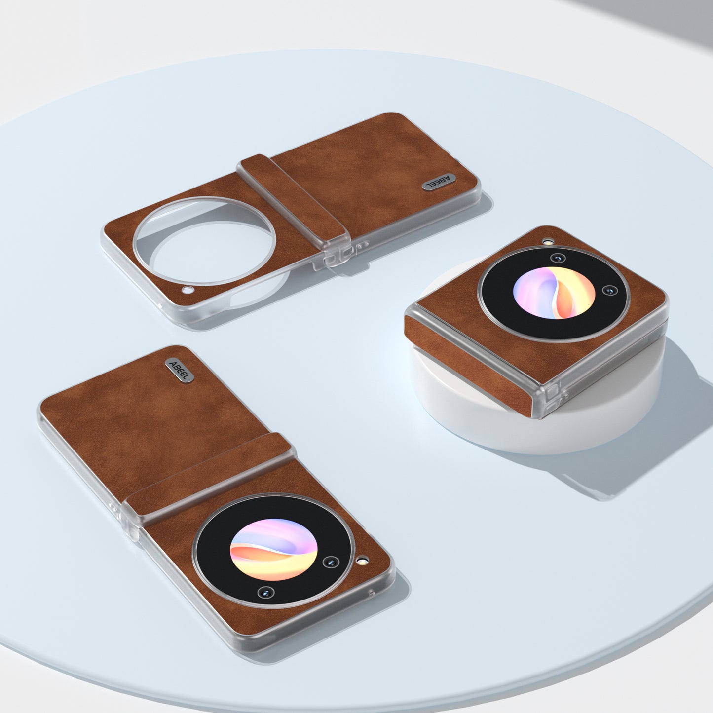 ABEEL For ZTE nubia Flip 5G Case PU Leather Coated PC Matte Clear Edge Phone Shell - Brown