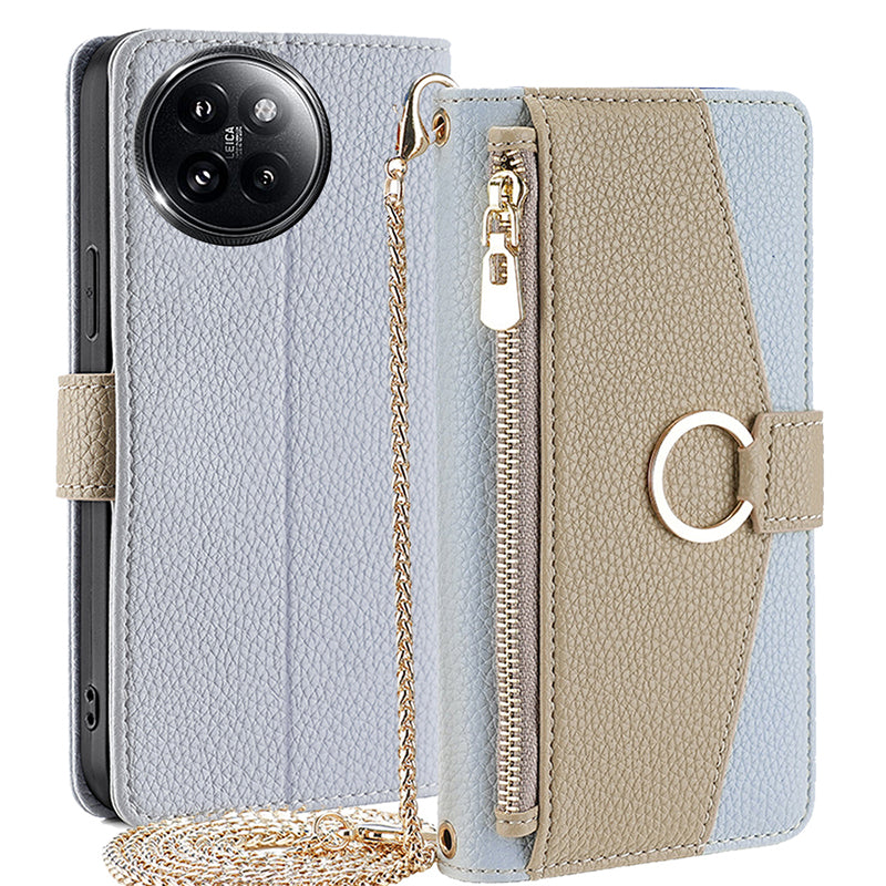 For Xiaomi Civi 4 Pro 5G Leather Case Zipper Wallet Stand Phone Cover with Mirror Function - Blue