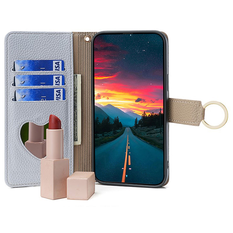 For Xiaomi Civi 4 Pro 5G Leather Case Zipper Wallet Stand Phone Cover with Mirror Function - Blue