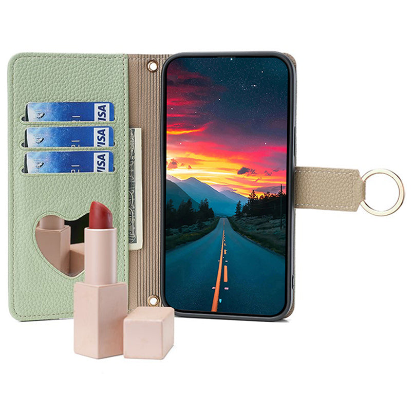 For Xiaomi Civi 4 Pro 5G Leather Case Zipper Wallet Stand Phone Cover with Mirror Function - Green