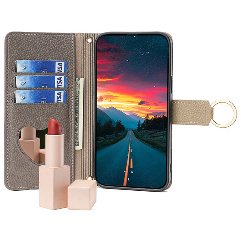 For Xiaomi Civi 4 Pro 5G Leather Case Zipper Wallet Stand Phone Cover with Mirror Function - Grey