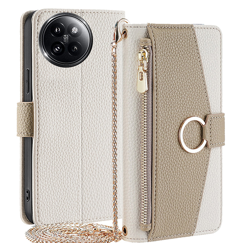 For Xiaomi Civi 4 Pro 5G Leather Case Zipper Wallet Stand Phone Cover with Mirror Function - White