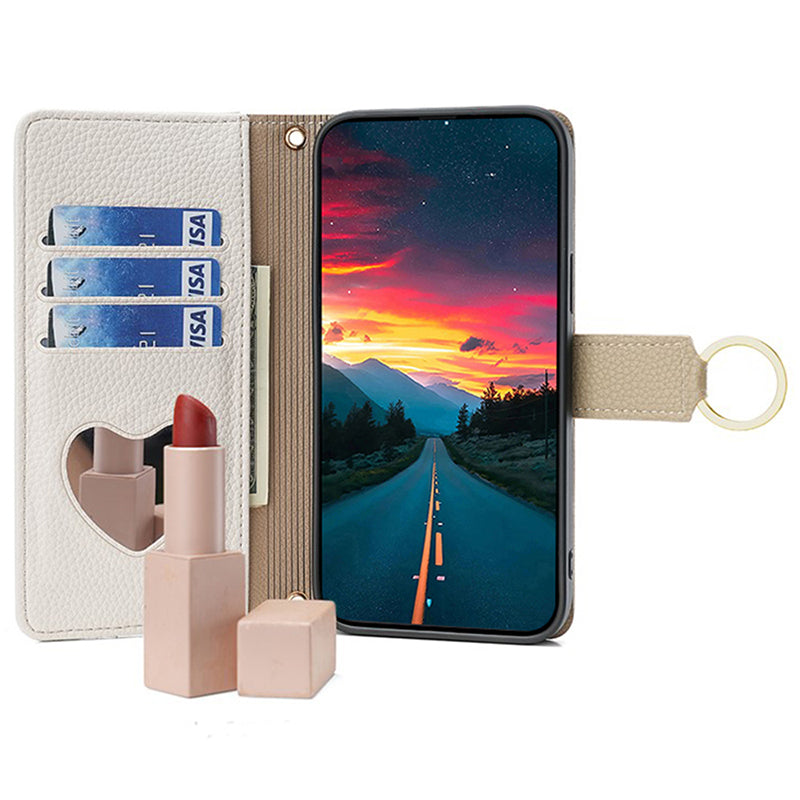 For Xiaomi Civi 4 Pro 5G Leather Case Zipper Wallet Stand Phone Cover with Mirror Function - White