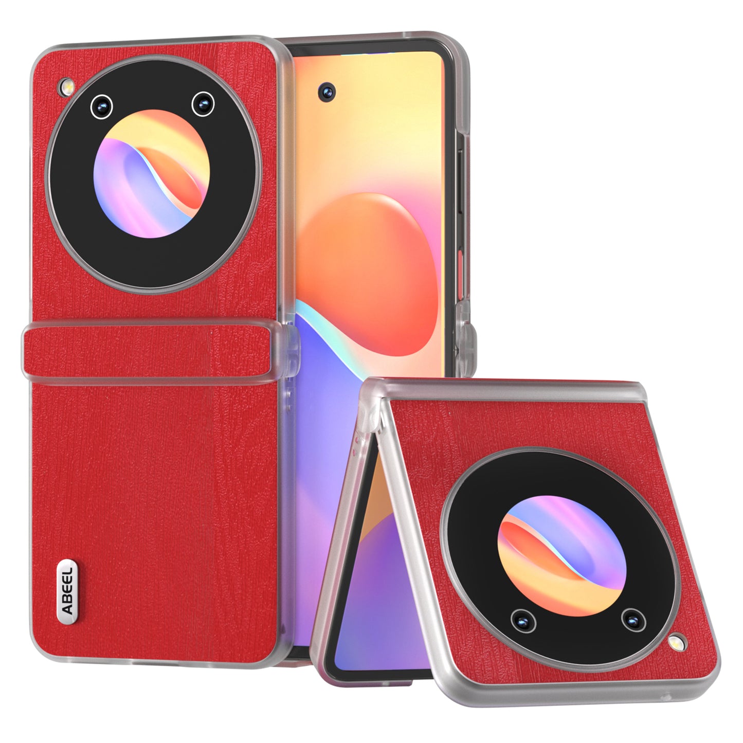 ABEEL For ZTE nubia Flip 5G Case Matte Clear Edge Wood Texture Leather Coated PC Phone Cover - Red