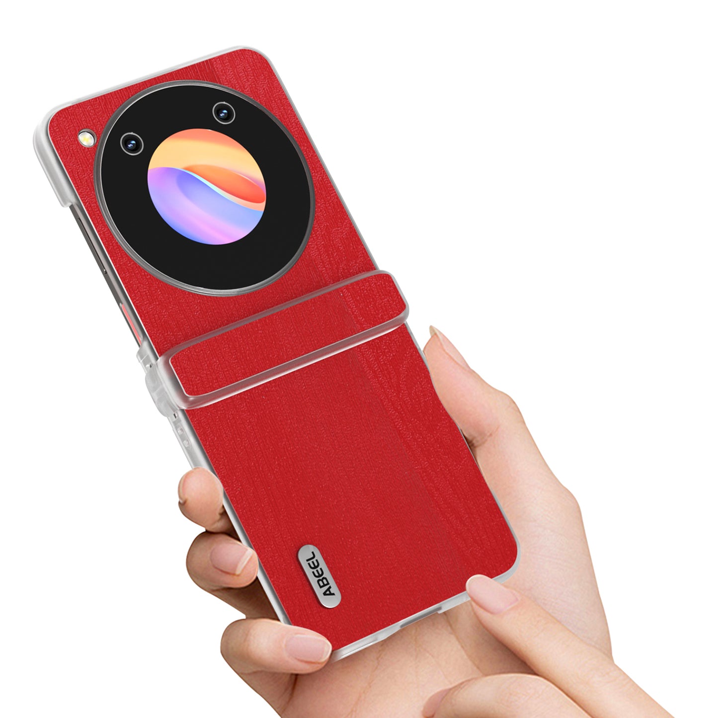 ABEEL For ZTE nubia Flip 5G Case Matte Clear Edge Wood Texture Leather Coated PC Phone Cover - Red