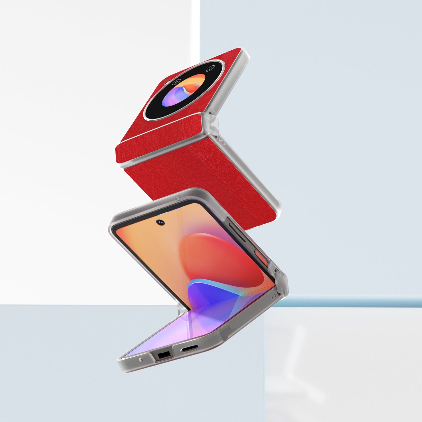 ABEEL For ZTE nubia Flip 5G Case Matte Clear Edge Wood Texture Leather Coated PC Phone Cover - Red