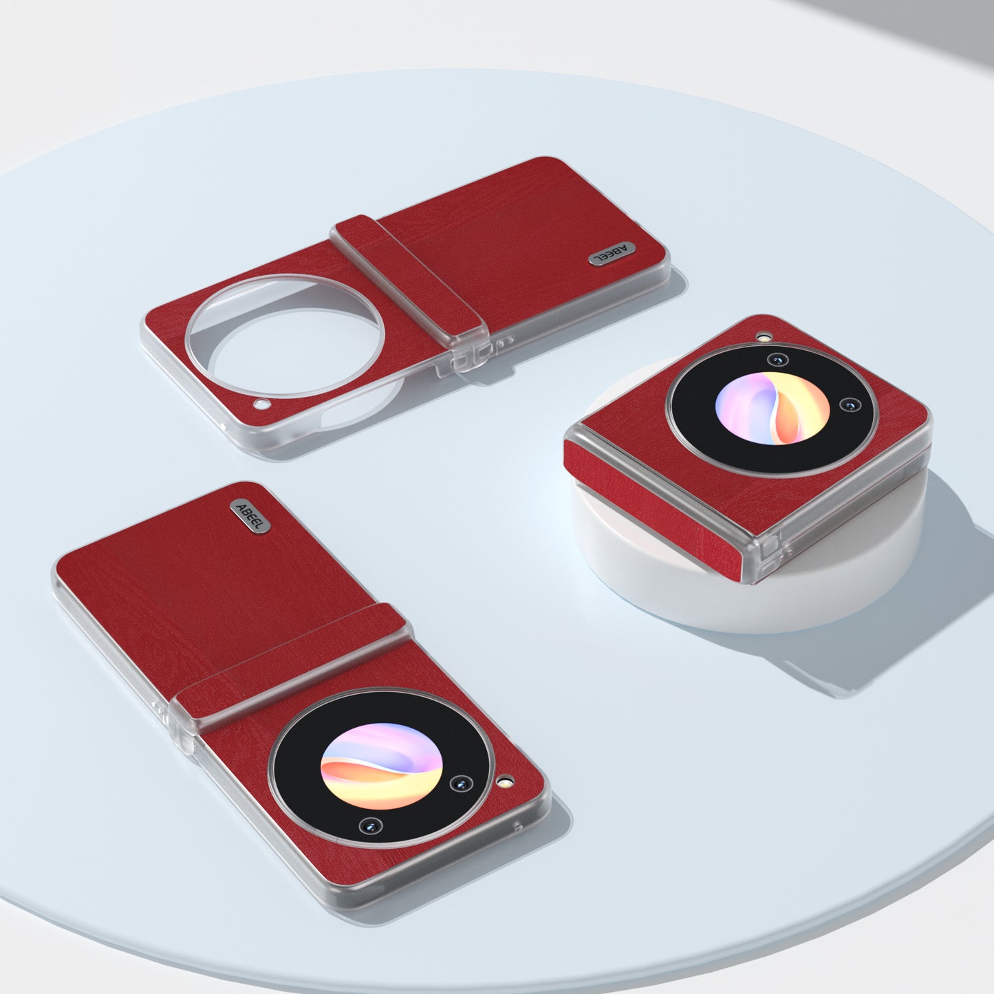 ABEEL For ZTE nubia Flip 5G Case Matte Clear Edge Wood Texture Leather Coated PC Phone Cover - Red