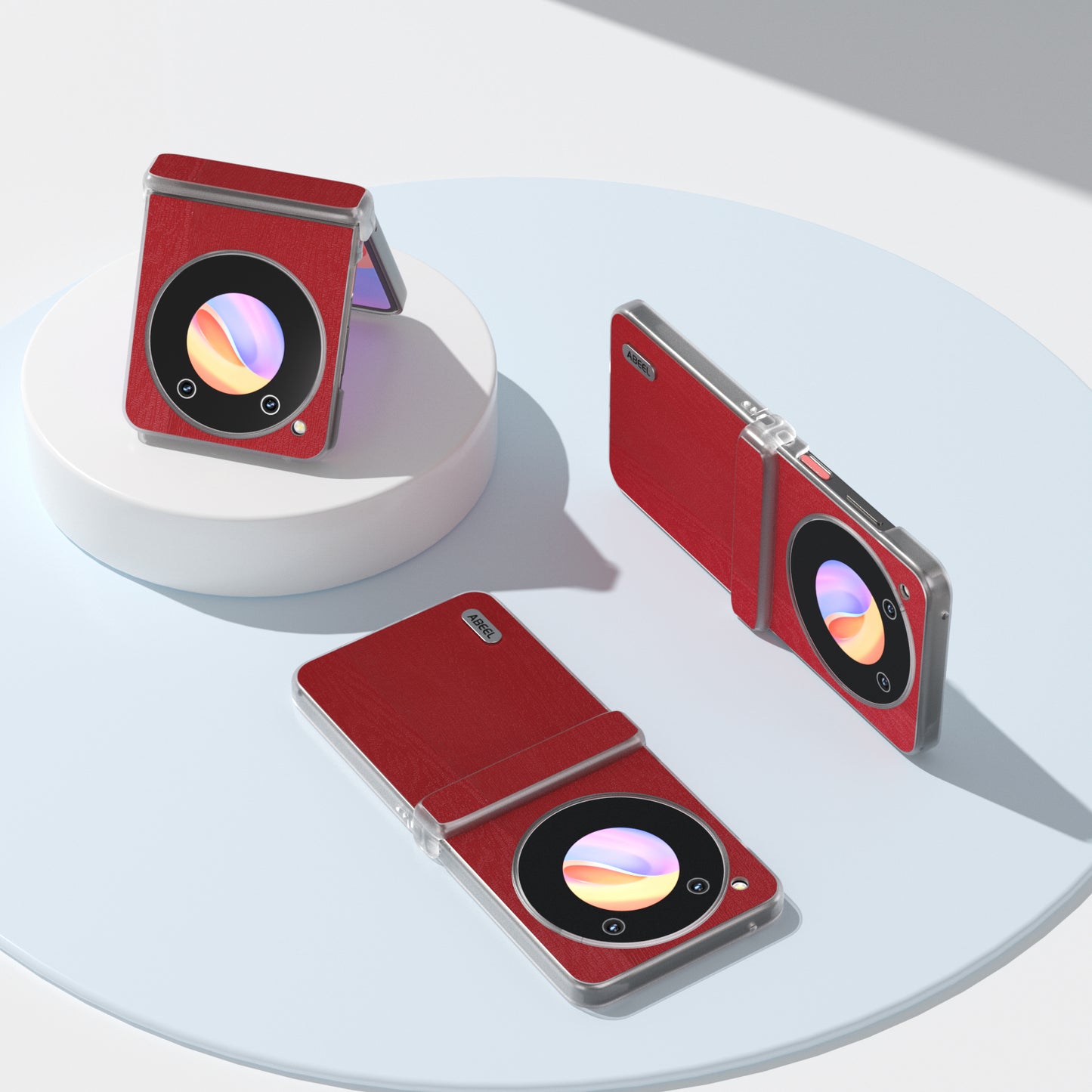 ABEEL For ZTE nubia Flip 5G Case Matte Clear Edge Wood Texture Leather Coated PC Phone Cover - Red