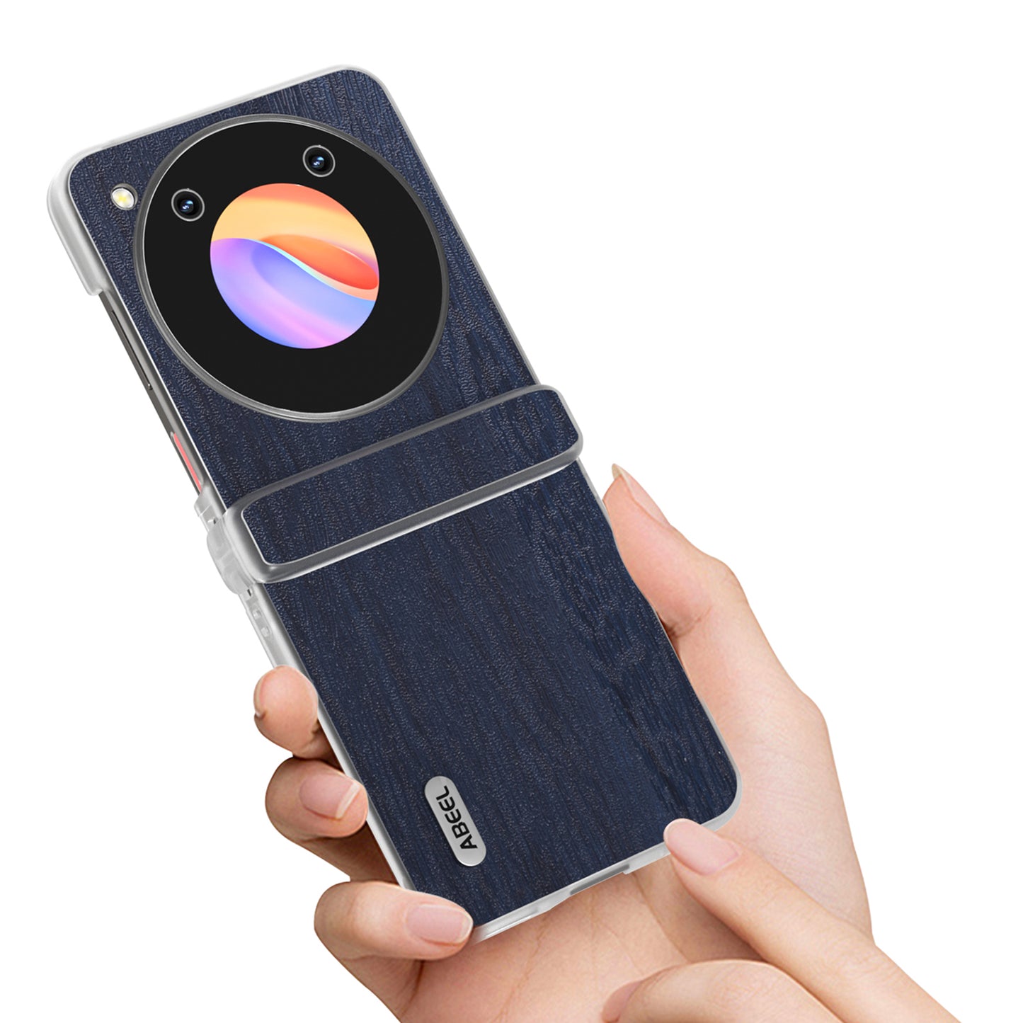 ABEEL For ZTE nubia Flip 5G Case Matte Clear Edge Wood Texture Leather Coated PC Phone Cover - Blue