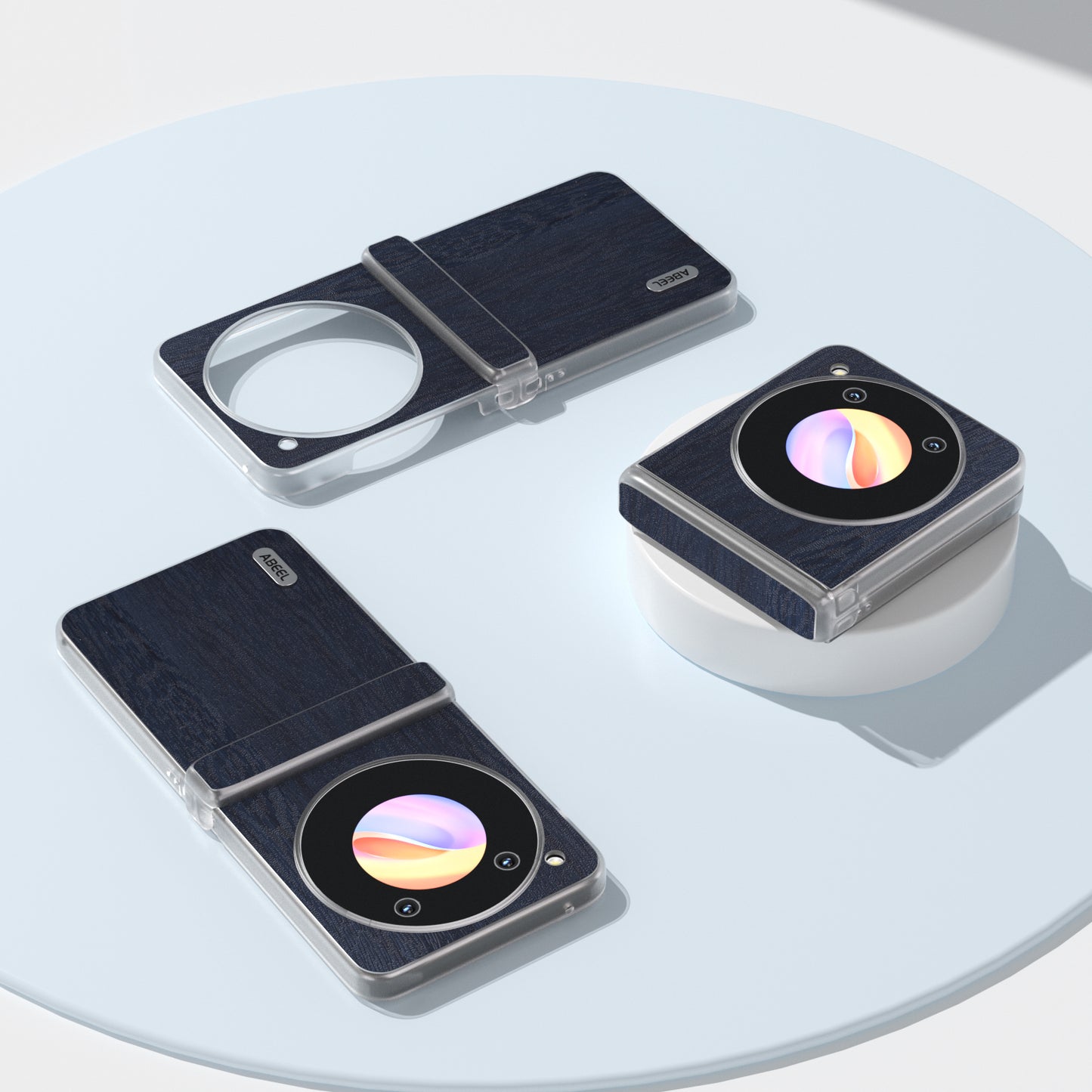 ABEEL For ZTE nubia Flip 5G Case Matte Clear Edge Wood Texture Leather Coated PC Phone Cover - Blue