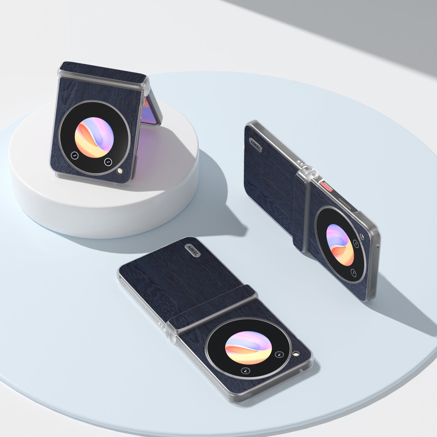 ABEEL For ZTE nubia Flip 5G Case Matte Clear Edge Wood Texture Leather Coated PC Phone Cover - Blue