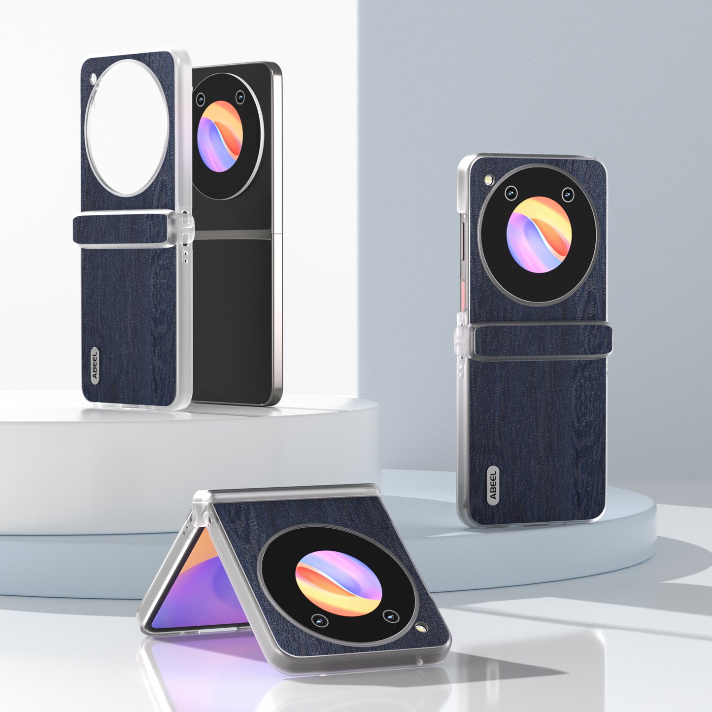 ABEEL For ZTE nubia Flip 5G Case Matte Clear Edge Wood Texture Leather Coated PC Phone Cover - Blue