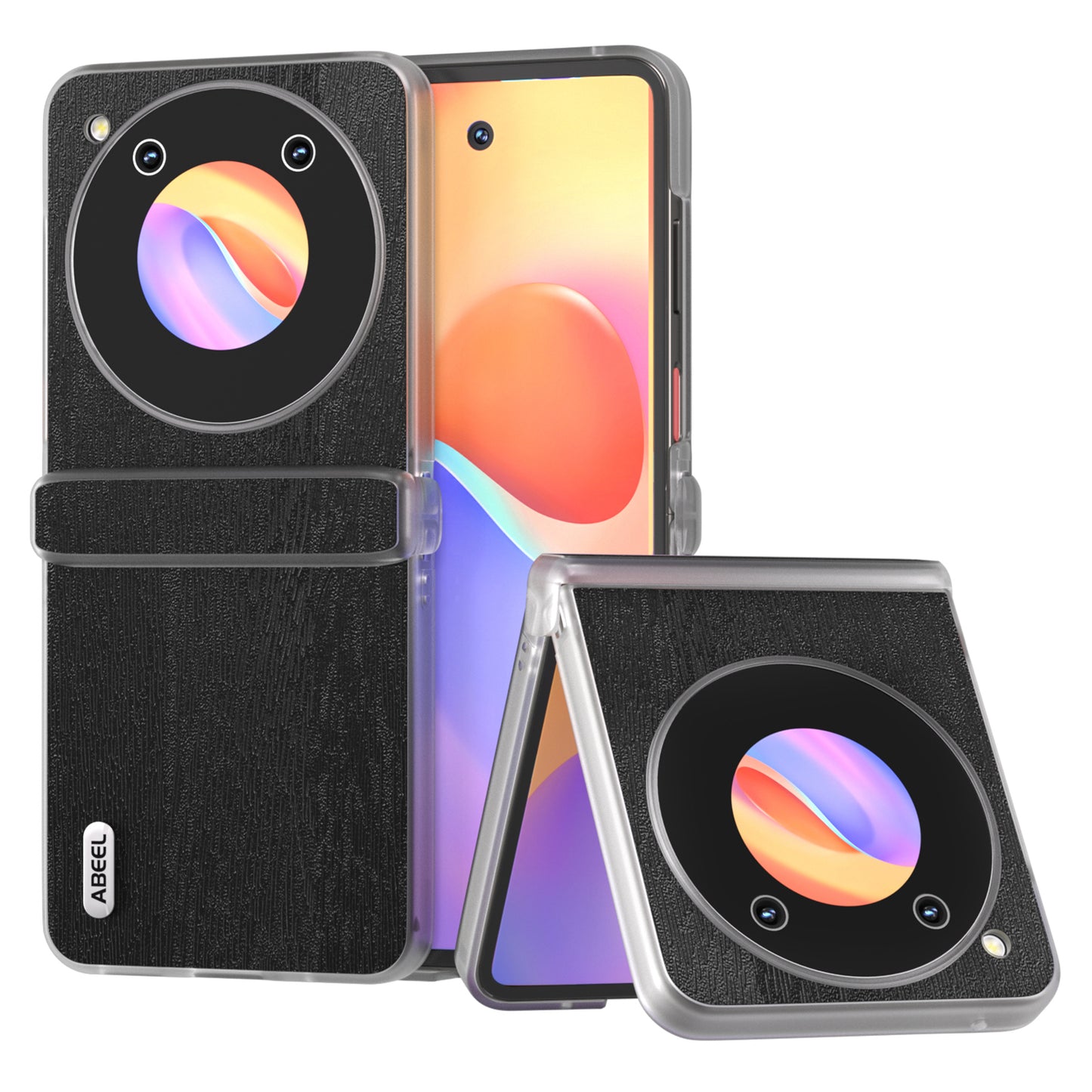 ABEEL For ZTE nubia Flip 5G Case Matte Clear Edge Wood Texture Leather Coated PC Phone Cover - Black