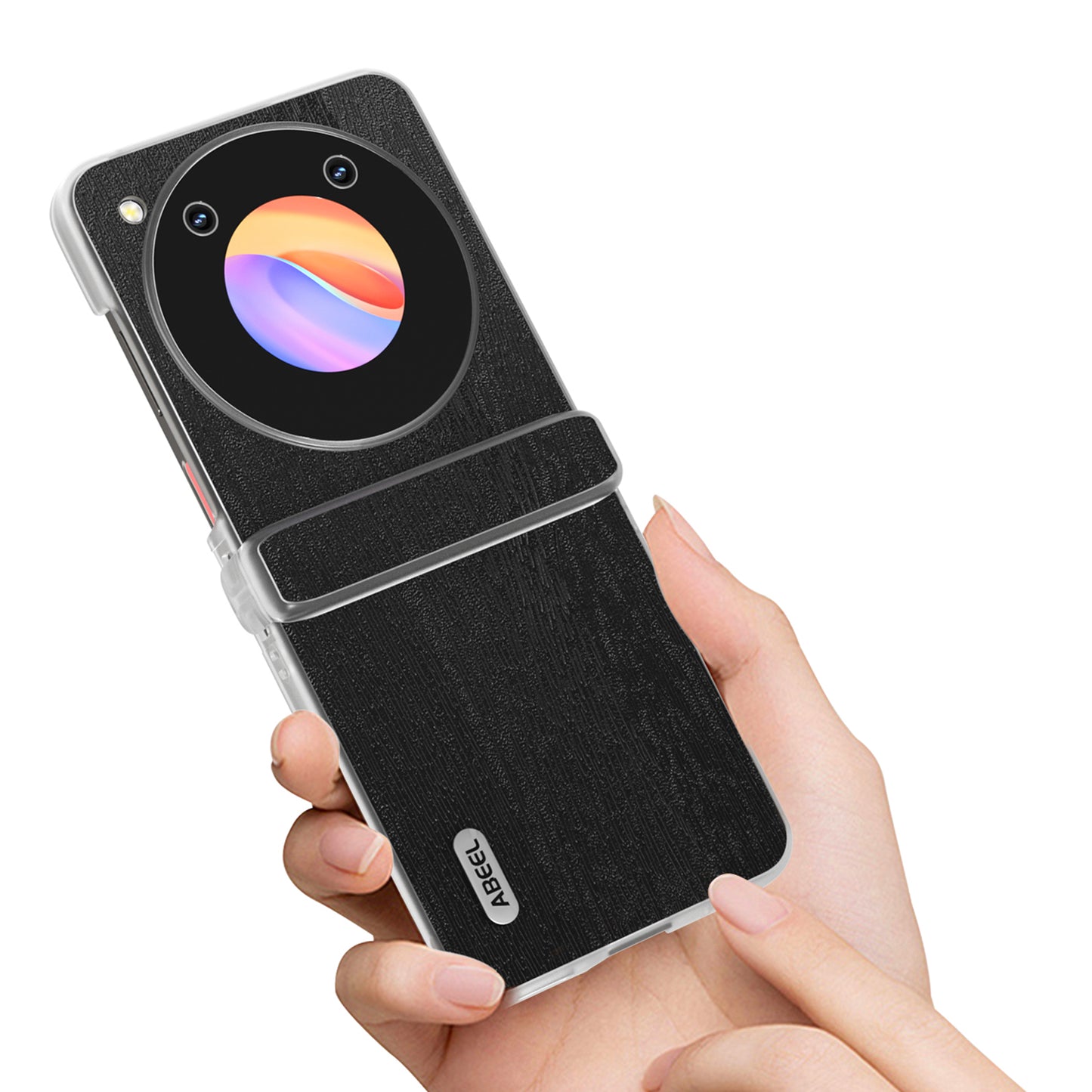 ABEEL For ZTE nubia Flip 5G Case Matte Clear Edge Wood Texture Leather Coated PC Phone Cover - Black